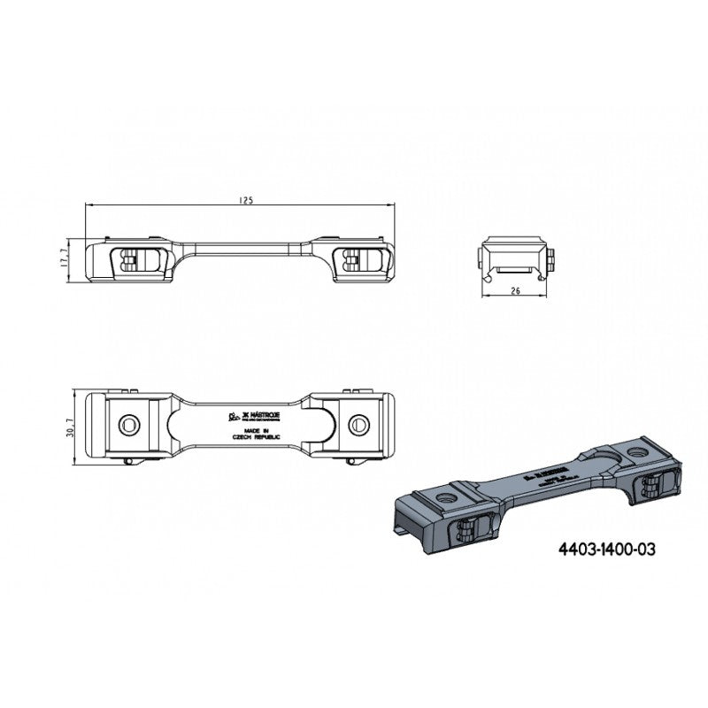 Base Picatinny de una pieza de 34 mm anillas para visor con palancas QD 