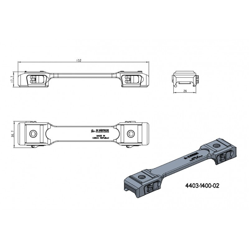 Base Picatinny de una pieza de 34mm anillas para visor | con palancas 