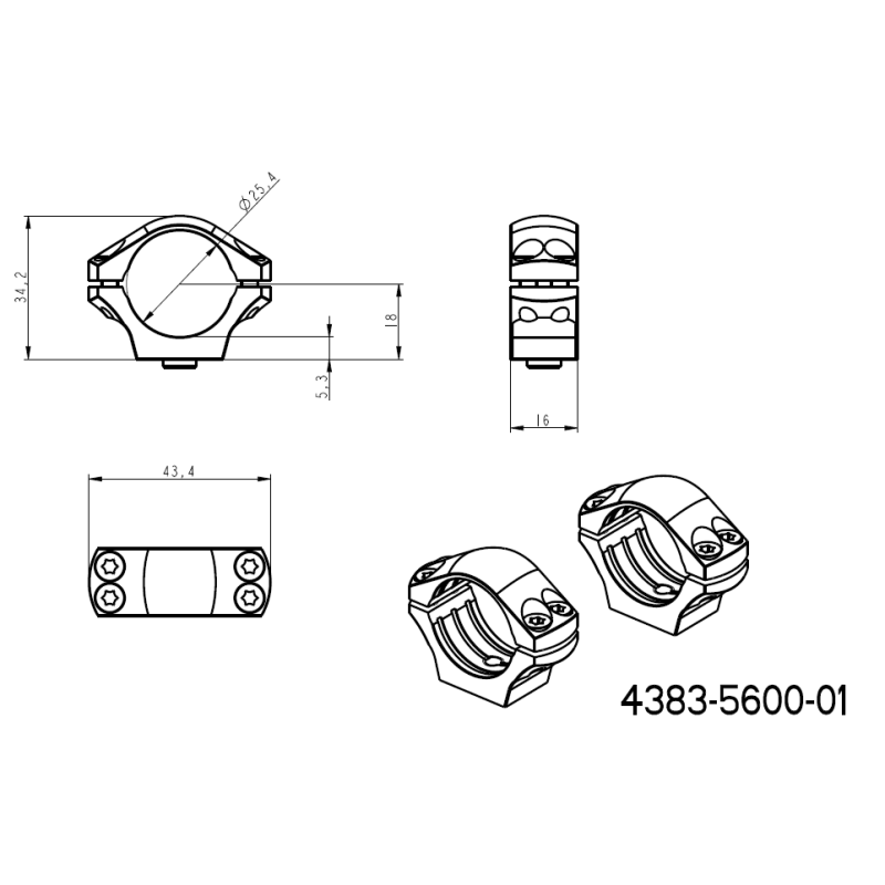 1" anillas para visor [25,4mm] | base picatinny de dos piezas con palancas de liberación rápida 