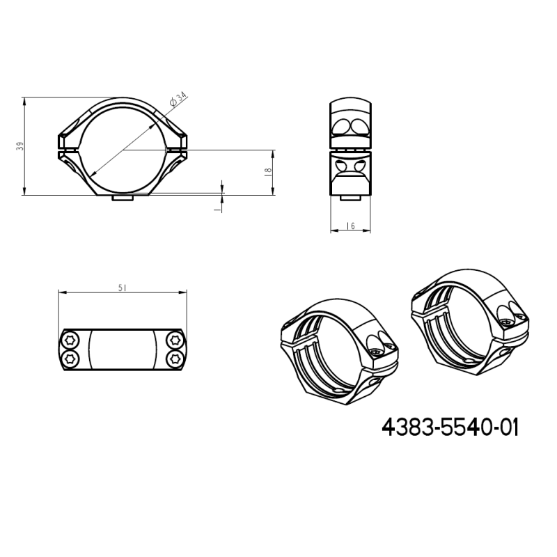 Base picatinny de dos piezas con palancas de 34 mm anillas para visor 