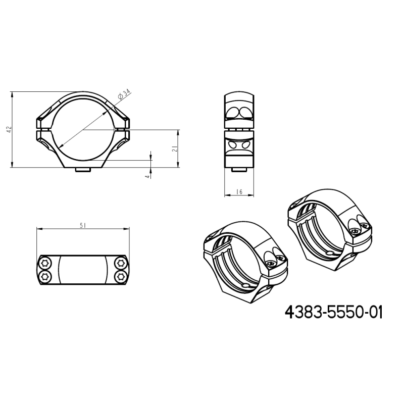 Base Picatinny de una pieza de 34mm anillas para visor | con palancas 