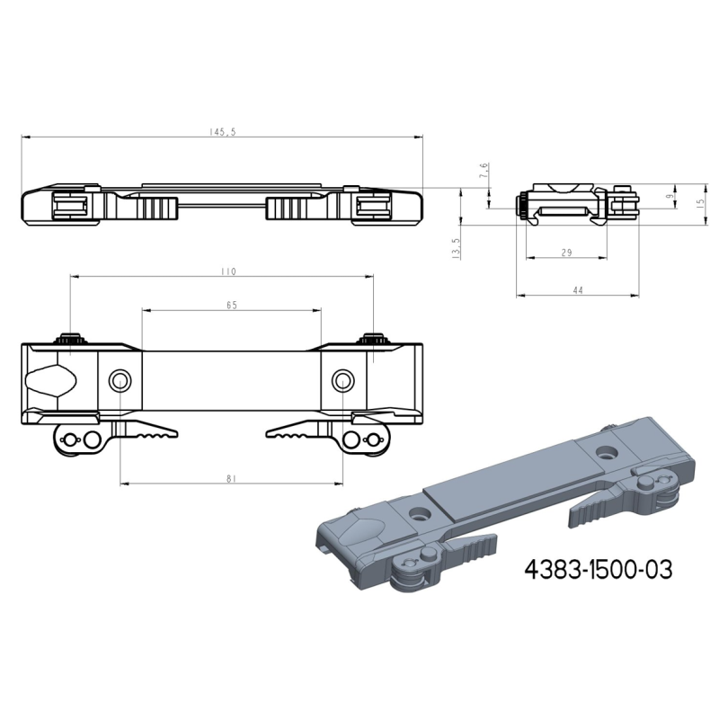 Base para adaptadores JK-N | base picatinny con palancas QD [larga] 