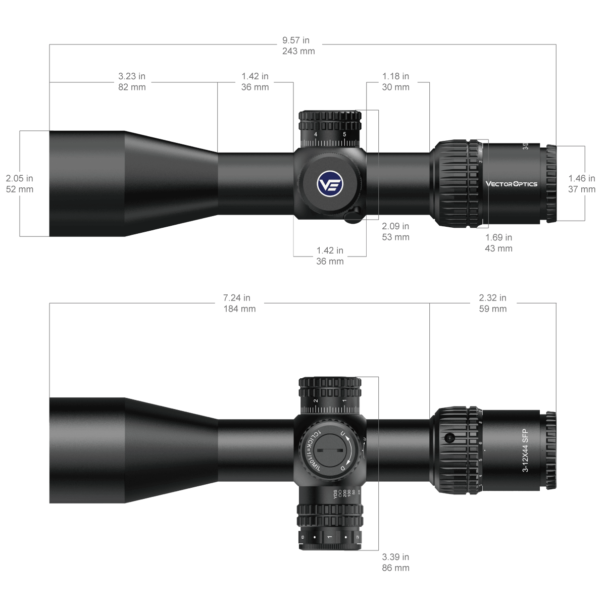 Vector Optics Alcance de rifle compacto Veyron 3-12x44IR SFP 